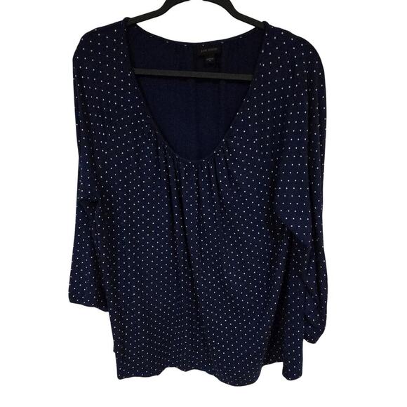 J Jill Wearever Top Womens XL Blue Polka Dot 3/4 Elastic Sleeve Rayon Nautical - Picture 3 of 15
